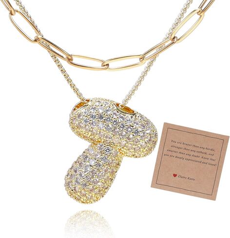 Bubble Letter Initial Pendant Necklace Gold A-Z Balloon Bubble Letter Necklace Women Girls Gift Chunky Gold Necklace 2pcs in Saudi Arabia