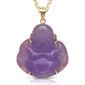 Real 14k 16-inch Natural Jade or Onyx Carved Smiling Buddha Pendant Necklace (24mm x 30mm)