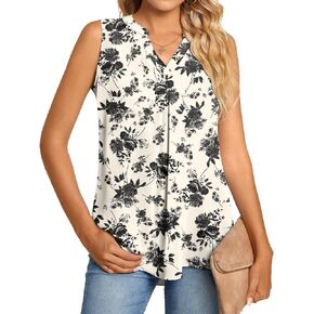 Anyhold Women's Summer Dressy Chiffon Notch V Neck Sleeveless Blouse Tops Loose Fit Casual Tank Tops Office Cute Work Shirts