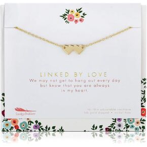 Lucky Feather Linked By Love Necklace for Women and Teen Girls - 14K Gold Dipped Double Heart Pendant on Adjustable Chain, Ideal Gift for a Special Person on Her Birthday or as a Reminder She is Loved