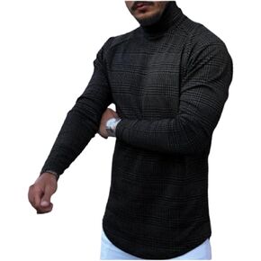 Mens Fashion T-Shirts Turtleneck Underwear Plaid Houndstooth Thermal Long Sleeve Undershirts Slim Fit Shirts