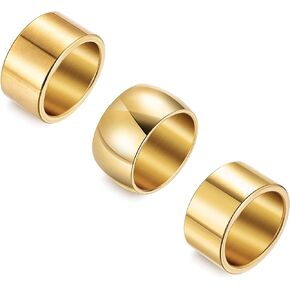 LOREMOW 3Pcs Stainless Steel Wide Band Rings for Women Men Thick Chunky Thumb Rings High Polished Minimalist Statement Band Ring 12MM Size 5-11