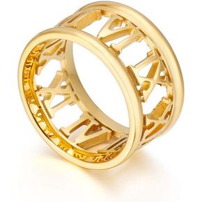 Elefezar Cut Out Roman Numeral Ring Stainless Steel Openwork Jewelry Wedding Band Gifts for Women