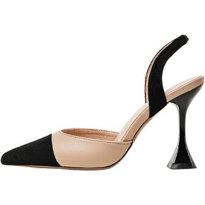 Coutgo Women's Slingback Pumps Pointed Toe Slip On Stiletto Heels Patchwork Dress Party Shoes