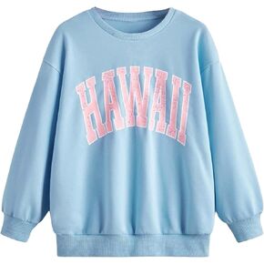 COZYEASE Girls' Letter Cartoon Graphic Print Sweatshirt Round Neck Long Sleeve Drop Shoulder Casual Pullover
