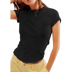 Women’s Short Sleeve T Shirts Lightweight Crewneck Casual Summer Basic Tee Solid Slim Fit Y2K Tops