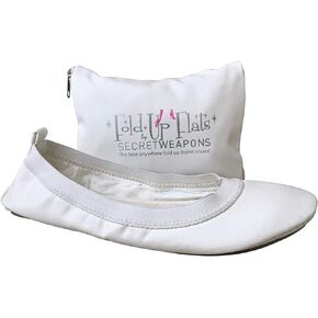 White Fold Up Ballet Flats-White Foldable Flats Portable Travel Shoes-Ballet Flat Shoes for Brides,Weddings and Prom-White Purse Unfolds into Handy Tote Carry Bag