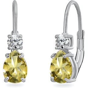 Sterling Silver Earrings for Women, Birthstone Earrings, CZ & 7x5mm Pear Genuine or Synthetic Gemstone, Leverback Earrings, Teardrop Earrings, Huggie Earrings for Women, Drop Earrings, Dangle Earrings