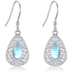 Moonstone/Amethyst Filigree Earrings 925 Sterling Silver Teardrop Bohemian/Vintage Earring for Women Filigree Jewelry Gifts for Women Girls