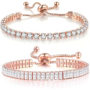 2Pcs Set Cubic Zirconia Crystal Classic Tennis Chain Adjustable Wide Thin Wrap Bracelets for Women Girls Gifts Jewelry Colorful Sparkling Shiny Dainty Elegant Statement in Saudi Arabia