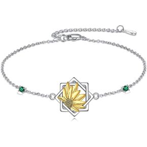 AXELUNA Women's Bracelet with Clover/Sunflower Sterling Silver