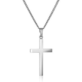 Amazon Collection Sterling Silver Polished Cross Pendant Necklace