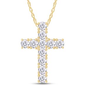 SAVEARTH DIAMONDS 1 Carat Round Cut Lab Created Moissanite Diamond Cross Pendant Necklace In 10K Or 14K Solid Gold Jewelry Along With 18" Chain (G-H Color, VVS1 Clarity, 1.00 Cttw)