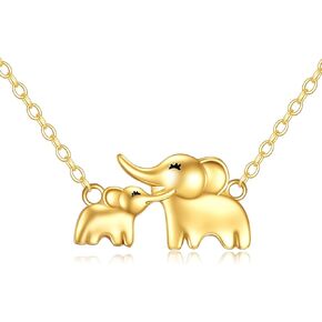 14k Yellow Gold Elephant Necklace Gifts for Women Mothers Day Birthday Jewelry for Mom Daughter, Gold Chain Length 18"