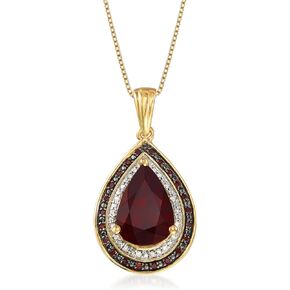 Ross-Simons 4.10 Carat Garnet and .20 ct. t.w. Red and White Diamond Pendant Necklace in 18kt Gold Over Sterling. 18 inches