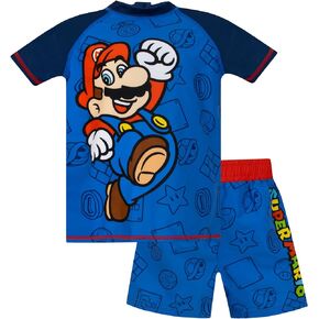 Super Mario Swimsuit for Boys | Gaming Boys Rashguard Swim Set | Boys Bathing Suit Set