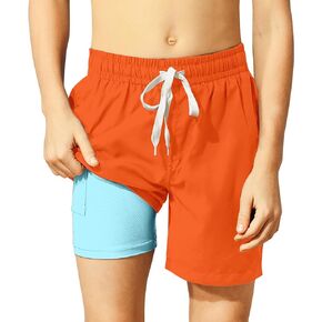 Belovecol Boys Swim Trunks with Compression Liner Solid Color Bathing Suits Quick Dry Swimwear Summer Swimsuits 6-20T