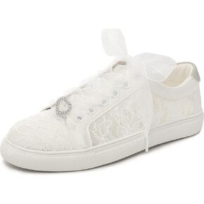 16053 Wedding Shoes Bridal Sneakers Flats Bride Tennis Shoes Flowers Lace Sneakers