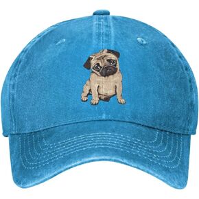 VunKo Vintage Washed Distressed Adjustable Pug Dog Womens Denim Baseball Cap Mom Trucker Hat Cap for Women Unisex