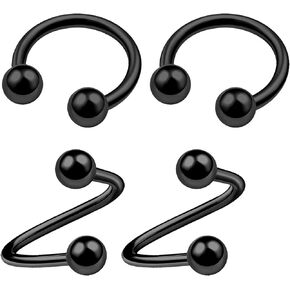 4Pcs Steel Anodized 20g-14g horseshoe earring spiral barbell Piercing Jewelry Septum Nose Tragus Cartilage Ball More Choices