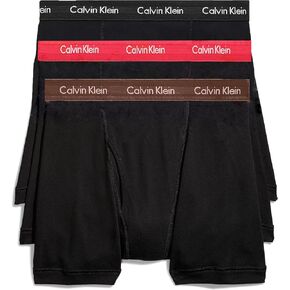 Calvin Klein Men's Cotton Stretch 3-Pack Boxer Brief (Medium, Black Body, Red, Black, Brown)