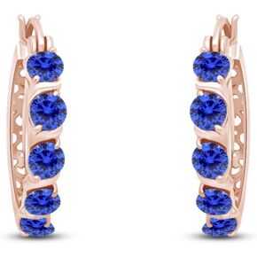 Simulated Blue Sapphire Hoop Earrings In 14K Gold Over Sterling Silver