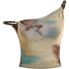 Verdusa Women's Tie Dye Asymmetrical Neck Sleeveless Mesh Crop Camisole Top