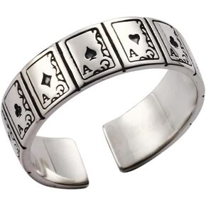 316L Stainless Steel Poker Ring Open Adjustable Vintage Ace of Spades Ring Casino Cocktail Party Biker Ring Gambling Hip Hop Punk Jewelry Gift Ring for Men