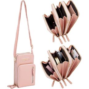 Small Crossbody Strap Cell Phone Purse for Women, 3 Zipper Compartments, Card Slots (Light Pink, 5 x 3 x 7 In) in Kuwait