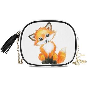 ALAZA PU Leather Small Crossbody Bag Purse Wallet Cute Little Fox Animal Print Cell Phone Bags with Adjustable Chain Strap & Multi Pocket