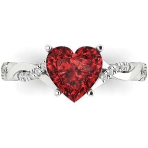 Clara Pucci 2.16ct Heart Cut Criss Cross Twisted Solitaire Halo Natural Scarlet Red Garnet designer Modern Statement Ring 14k White Gold