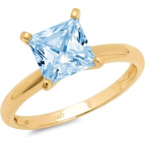 Clara Pucci 2.45ct Princess Cut Solitaire Natural Swiss Blue Topaz Excellent VVS1 4-Prong Classic Designer Statement Ring Solid Real 18k Yellow Gold for Women