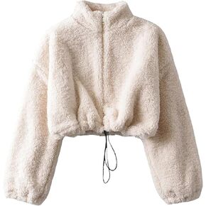 Antinson Womens Oversized Sweatshirts Zip Up Fluffy Fuzzy Fleece Cropped Sweatshirt Sherpa Jackets