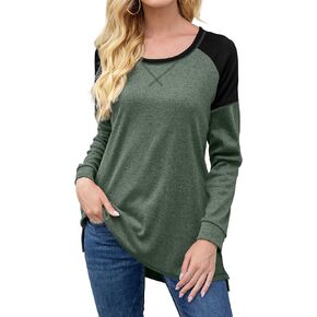 AYIFU Womens Long Sleeve Tunic Tops Casual Color Block Loose Fit Shirts