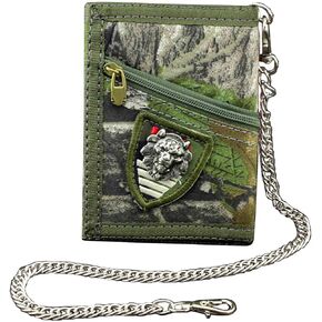 crazy hunter Men's Boy's Army Camouflage Trifold wallet Card Purse with safty Chain