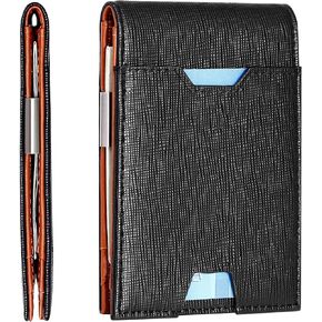 FEITH&FELLY Men Bifold Wallet with Money Clip - Leather Minimalist Front Pocket RFID Blocking