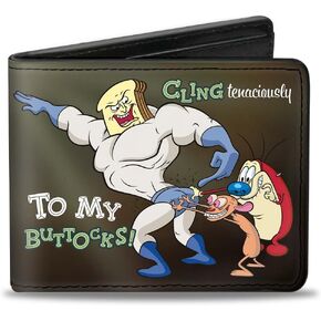 Nickelodeon mens Buckle-down Pu Bifold - Powdered Toastman Cling Tenaciously to My Buttocks! + Ren and Stimpy Wallet