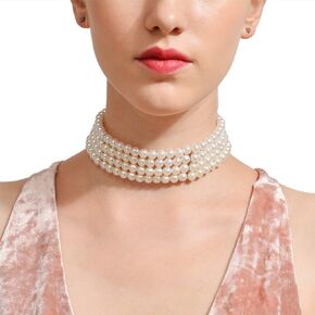 Aimimier Vintage Layered Pearl Choker Necklace Stacked Pearl Necklace Prom Party Festival Statement Jewelry for Women and Girls
