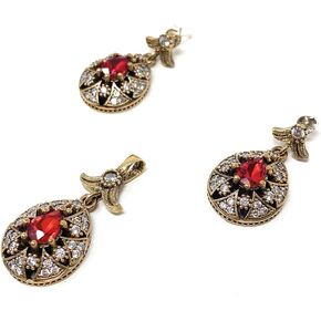 Turkish Ottoman Sterling Silver Dangle Pierced Earring Drop Pendant with Chain Boxed Gift Set for Women - Elegant Formal Wedding Bridesmaid All Occasions