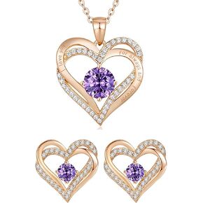 FOHEEL A Valentine's Day gift for girlfriends Love Heart Necklaces Stud Earrings set Birthstone Mother’s Day Birthday Anniversary Holiday Gift for Her