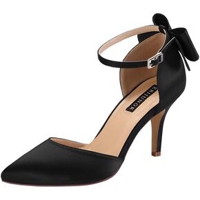 ERIJUNOR Wedding Evening Party Shoes Comfortable Mid Heels Pumps with Bow Knot Ankle Strap Wide Width Satin Shoes in Kuwait