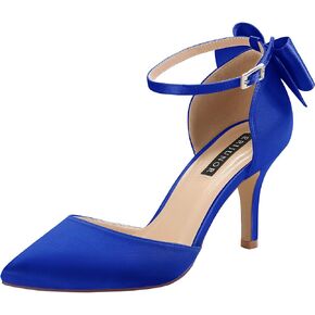 ERIJUNOR Wedding Evening Party Shoes Comfortable Mid Heels Pumps with Bow Knot Ankle Strap Wide Width Satin Shoes