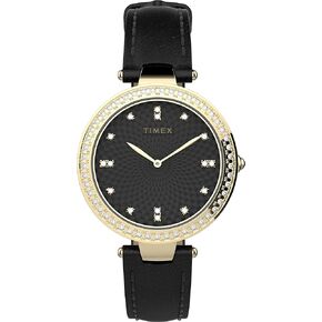 Timex Women’s Adorn Watch - Black Dial Gold-Tone Case Black Strap