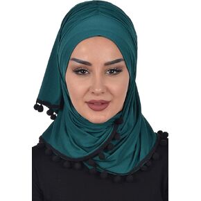 Aisha's Design Pretied Instant Turban for Women, 95% Cotton Jersey Hijab Head Wrap Bonnet & Shawl with Pompoms