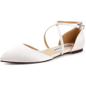 ELEGANTPARK FC2322 Comfortable Wedding Flats Pointed Toe Flats for Women Ankle Straps Satin Shoes for Women Dressy Low Heel Ivory US 11