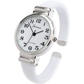 White Silver Snake Style Band Slim Case Women's Bangle Cuff Watch