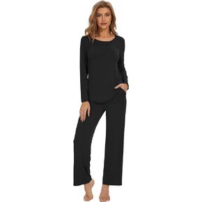 WiWi Pajamas for Women Lightweight Scoop Neck Pajama Sets Long Sleeve Sleepwear with Pockets S-XXL