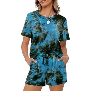 Quintion Anneao Pajamas Set for Women Soft Short Sleeve Matching Lounge Sets Comfy Sleepwear 2 Piece Pjs Shorts Set S-XXL