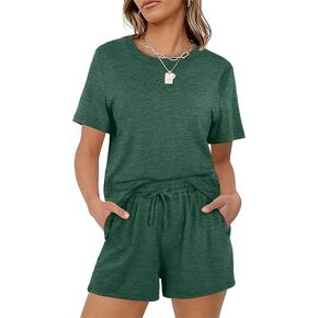 Quintion Anneao Pajamas Set for Women Soft Short Sleeve Matching Lounge Sets Comfy Sleepwear 2 Piece Pjs Shorts Set S-XXL