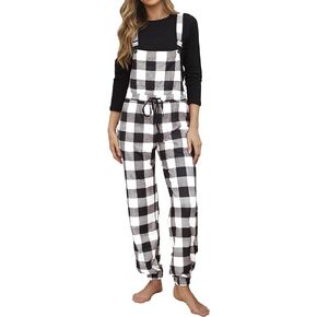 TDCQZY Womens Buffalo Plaid Pajama Overalls Christmas Loungewear Pjs
